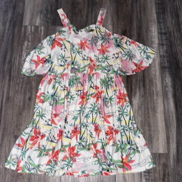 Zara Flutter Dress Girls Size 13-14 Years Ivory & Pink Floral Ruffle Tiered - Picture 4 of 6